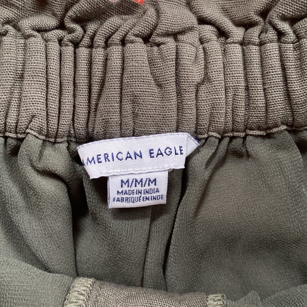 AE American Eagle Olive Army Green Linen High Waist Shorts - Picture 9 of 11